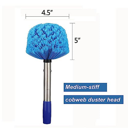 Cobweb Duster with Pole, 4ft Stainless Steel Pole Cobweb Brush with Medium-Stiff Bristles for Walls Beams Shelves Iight Fixtures and Window Screens - size: 4 Foot