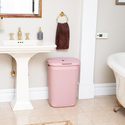 Mind Reader Slim Laundry Hamper with Lid, 60L Tall Clothes Basket, Narrow Tapered Design for Bathrooms, Closets and Laundry Rooms, Plastic, 2 Pack, Pink - color: Pink, size: 2-Pack