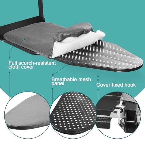 Seiritex Over the Door Ironing Board 13x36 inches with Iron Holder and Pocket Storage Bag, Hanging Iron Board for Home Laundry Room, Black - size: 13x36 inches
