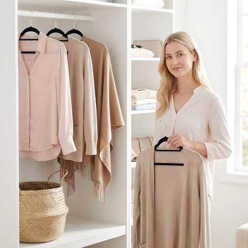 Smartor Black Velvet Hangers 120 Pack, Non-Slip Clothes Hanger with Tie Bar - color: Black With Tie Bar, size: 120 Pack