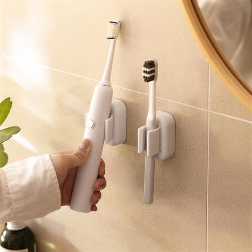 No Drill Mop Broom Holder Clip, Multi-Purpose Adhesive Wall Mount for Bathroom & Garage, Holds Toothbrushes & Cleaning Tools, 1 Pack