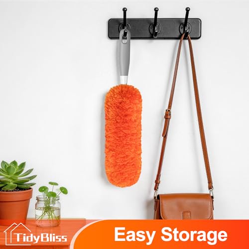 TidyBliss Microfiber Duster for Cleaning, Washable & Reusable Handheld Dust Cleaner Tool, Lint-Free Dusting Wand for Home, Office, Car, Furniture, Blinds, Keyboard, Cobweb Removal (Orange)