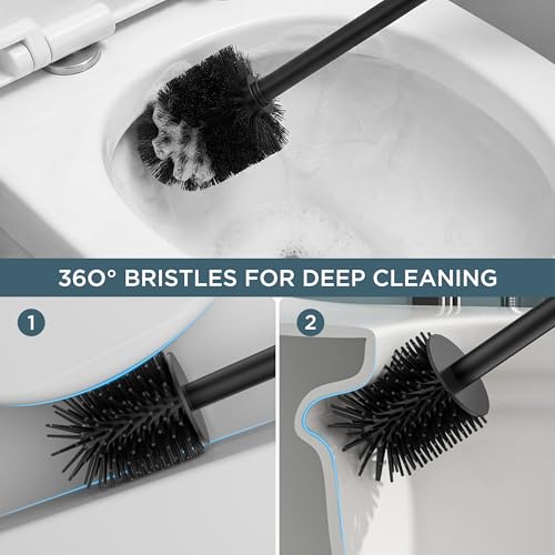 FORIOUS Toilet Bowl Brush and Holder Set, 304 Stainless Steel Handle Black - color: Matte Black, size: Tall