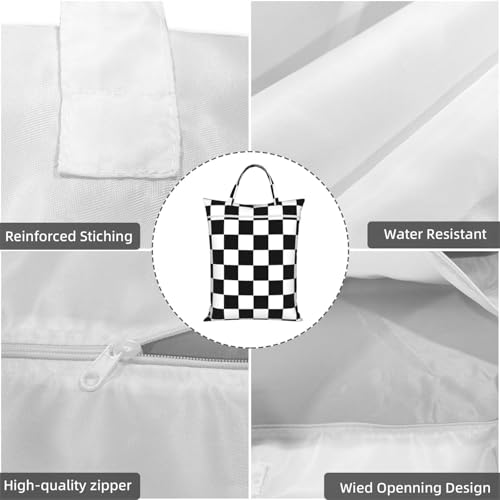 Black White Plaid Travel Laundry Bag Washable Dirty Clothes Bag for Gym - color: Black White Plaid