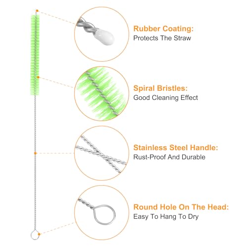 uxcell 10Pcs Drinking Straw Cleaning Brushes, 10" x 2/8" Nylon Bristles Long Straw Brush Pipe Cleaner for Washing Straws Pot Spout, Sippy Cup, Bottle and Tube (Green) - color: Green, size: 10" x 2/8"