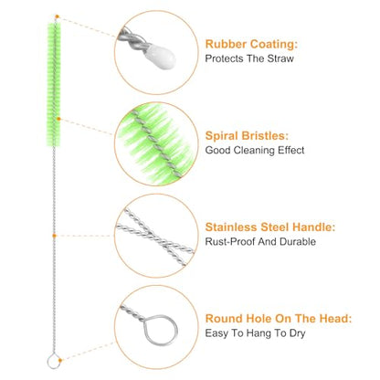 uxcell 10Pcs Drinking Straw Cleaning Brushes, 10" x 2/8" Nylon Bristles Long Straw Brush Pipe Cleaner for Washing Straws Pot Spout, Sippy Cup, Bottle and Tube (Green) - color: Green, size: 10" x 2/8"