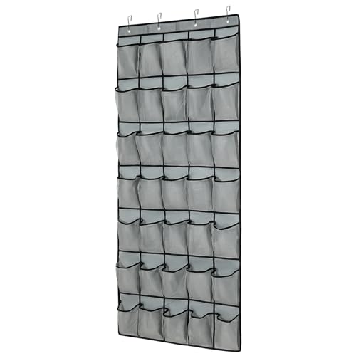 35 Pocket Over Door Shoe Organizer with 4 Metal Hooks（Grey） - color: grey, size: 66.9" x 27"
