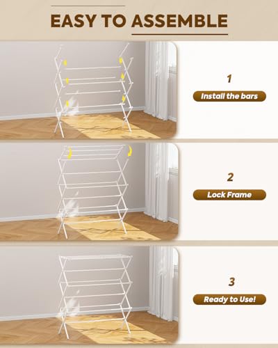 KINGBOARD 3-Tier Extendable Clothes Drying Rack, Small & Foldable, White - color: White