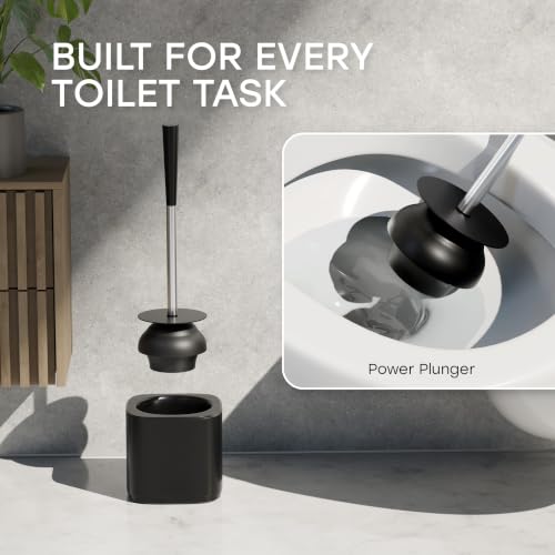 Toilet Plunger with Holder and Drip Tray Caddy – Silver - color: Silver