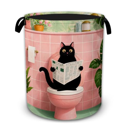 Reading Cat Bathroom Decorative Laundry Hamper, Tall Foldable Oxford Clothes Basket with Handles, Lightweight Dirty Clothes Holder for Bedroom Bathroom Laundry Room - color: Reading Cat Bathroom