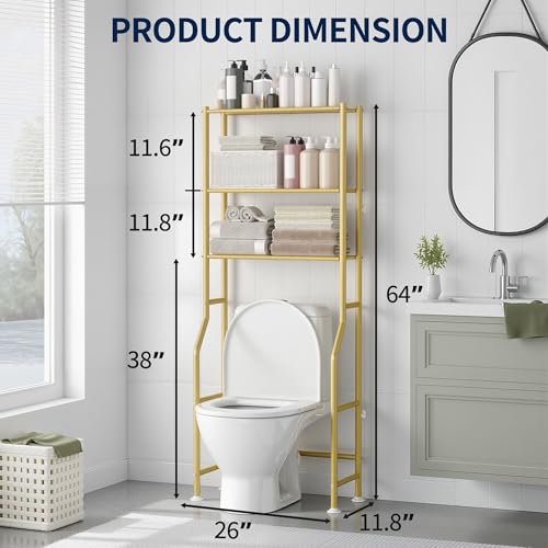 GloTika 3-Tier Over Toilet Storage, Anti-Wobble, Gold - color: Gold