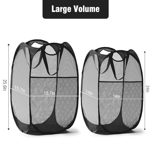 TECHMILLY Upgraded 105L Collapsible Mesh Pop Up Laundry Hamper with Sturdy Handles and Side Pocket - Portable Foldable Clothes Baskets for Dorm, Bathroom & Travel Storage (Black Plus) - color: Black Plus, size: 1 Pack