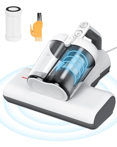 Laymi Mattress Vacuum Cleaner with UV-C Light, 450W Powerful Handheld Bed Vacuum with High Beating Roller Brush, True HEPA Filter, XL Dual Larger Dust Cup for Deep Cleaning of Dust & Pet Hair