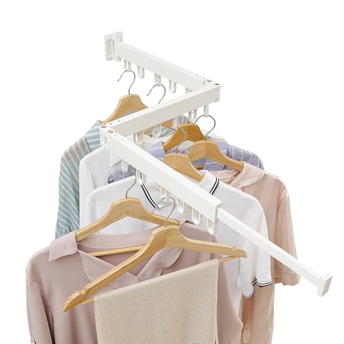 RFOUO Wall Mounted Clothes Drying Rack, White, Loop-Shape Hooks - color: White-basic