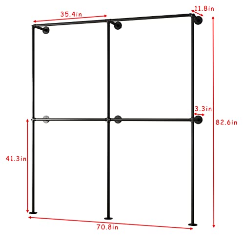 Industrial Pipe Clothing Rack Wall Mounted,Clothes Racks with Double Hanging Rods for Closet Storage(Black) - size: 71"L-Black
