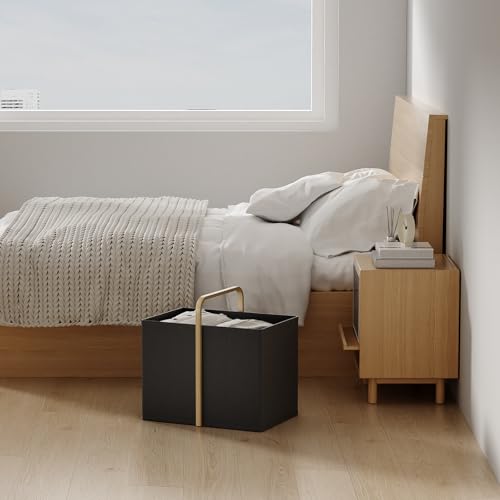 Collapsible Laundry Baskets with Handles 65L Portable Bamboo Laundry Hamper Oxford Fabric Foldable Laundry Bin Portable Cloth Baskets for Storage for Laundry Room Bedroom Living Room Black - color: Black