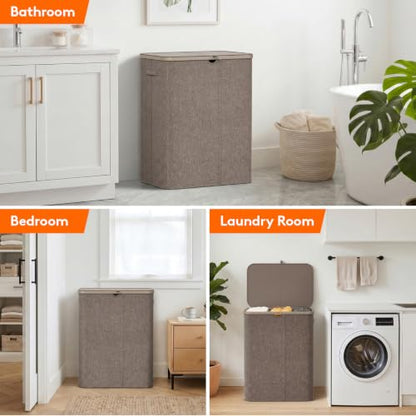 Lifewit 185L 3 Section Laundry Hamper with Lid, Laundry Basket, Brown - color: Brown, size: 185L