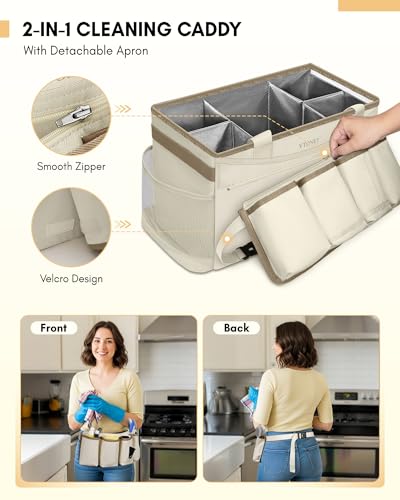 Ytonet Extra Large Cleaning Caddy Bag with Detachable Apron, Cleaning Tote - color: Apricot