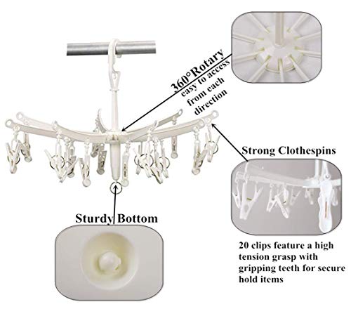 DurReus Foldable Clip Drip Laundry Hanger Portable Plastic Hanging Dryer with 20 Clips for Drying Cloth Diapers,Baby Clothes,Bras,Underwear,Hat,Gloves,Socks - color: 20 Clips Plastic