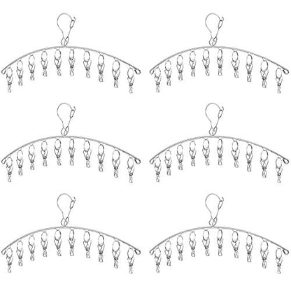 Seropy Clothes Hanger with 10 Clips Laundry Drying Rack 6 Pack, Clothes Drying Rack Stainless Steel Sock Hangers Windproof Clip and Drip Hanger for Drying Socks, Bras, Towel, Underwear, Baby Clothes