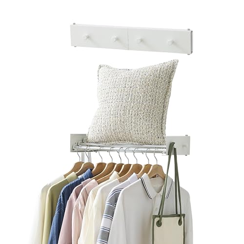 RFOUO Wall Mounted Clothes Drying Rack,White 19.7" with Hooks - size: 19.7 Inch with hooks