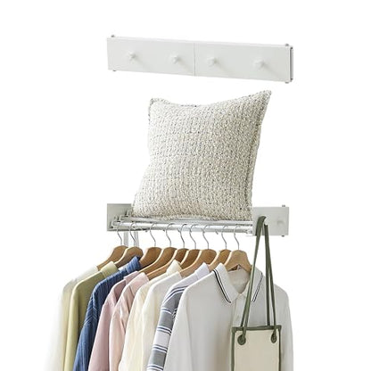 RFOUO Wall Mounted Clothes Drying Rack,White 19.7" with Hooks - size: 19.7 Inch with hooks