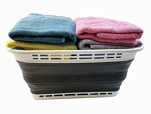 SAMMART 42L (11 Galloons) Collapsible Plastic Laundry Basket - Foldable Pop Up Storage Container/Organizer - Portable Washing Tub - Space Saving Hamper/Basket (White/Asphalt) - color: White/Asphalt