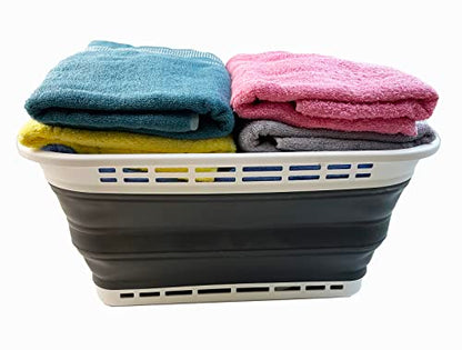 SAMMART 42L (11 Galloons) Collapsible Plastic Laundry Basket - Foldable Pop Up Storage Container/Organizer - Portable Washing Tub - Space Saving Hamper/Basket (White/Asphalt) - color: White/Asphalt