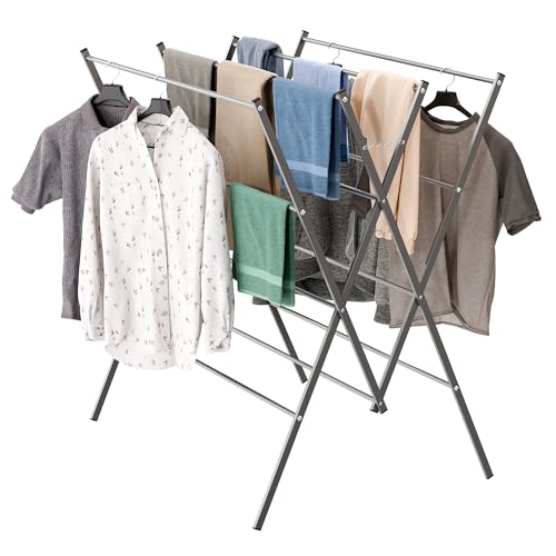 Whitmor Drying Rack Clothing,Large 12 Drying Poles Clothes Drying Rack,Foldable Portable Laundry Drying Rack for Air Drying Clothing,Towel,Delicate Eac for Indoor & Outdoor - color: Dark Gray