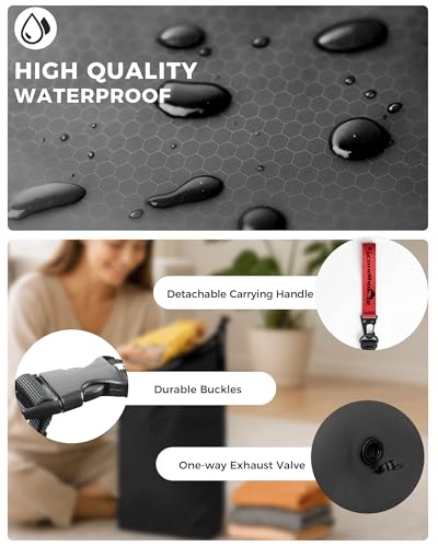 Travel Compression Laundry Bag, Pump-Free Vacuum Space Saver Bag for Dirty Clothes, Reusable Waterproof Wet Dry Bag, Travel Laundry Bag for Luggage, Packing, Suitcase, Large, 1 Pack - color: Black