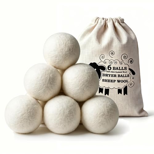 Wool Dryer Balls, 6-Pack, Natural Fabric Softener, Reusable