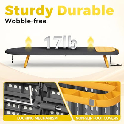 KINGBOARD Small Ironing Board with Iron Mat, Tabletop Iron Board, Black - color: Black & Orange