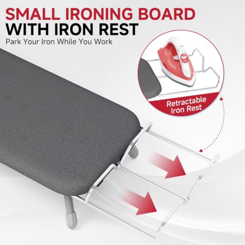 APEXCHASER Small Ironing Board, Iron Board with Iron Rest & Holder, Black - color: Black