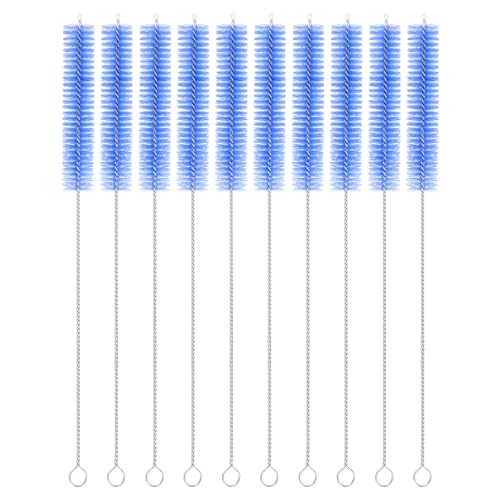 uxcell 10Pcs Drinking Straw Cleaning Brushes, 10" x 5/8" Nylon Bristles Long Straw Brush Pipe Cleaner for Washing Straws Pot Spout, Sippy Cup, Bottle and Tube (Blue) - color: Blue, size: 10" x 5/8"