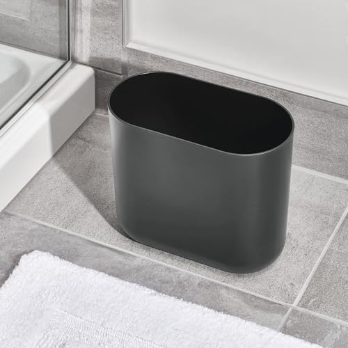 iDesign Small Slim Plastic Bathroom Trash Can, Gray - color: Charcoal, style: Pack of 1