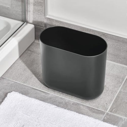 iDesign Small Slim Plastic Bathroom Trash Can, Gray - color: Charcoal, style: Pack of 1