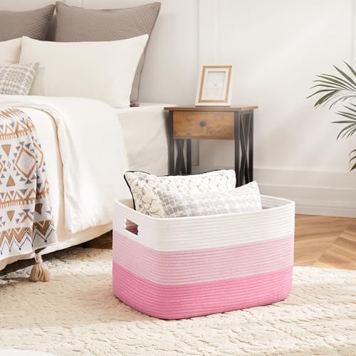 Artfeel Blanket Basket,Rectangle Woven Baskets for Storage,100L Laundry Basket for Decorative Nursery Blanket,Toys,Dirty Clothes and Magazine in Shelves,Baby Room,and Living Room - color: Pink, size: 100L