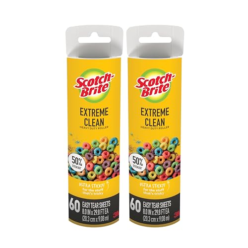 Scotch-Brite Extreme Clean Large Surface Lint Roller Refills, 8 in x 29.8 ft, 50% Stickier, 60 Easy Tear Sheets Each, 2 Pack (120 Sheets Total) - size: 2 Refills