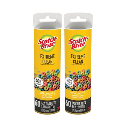 Scotch-Brite Extreme Clean Large Surface Lint Roller Refills, 8 in x 29.8 ft, 50% Stickier, 60 Easy Tear Sheets Each, 2 Pack (120 Sheets Total) - size: 2 Refills