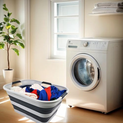 SAMMART 30L(8 gallon) Collapsible Plastic Laundry Basket - Foldable Pop Up Storage Container/Organizer - Space Saving Hamper/Basket - Water Capacity 24L(6.3 gallon) (1, Grey/Slate Grey) - color: Grey/Slate Grey