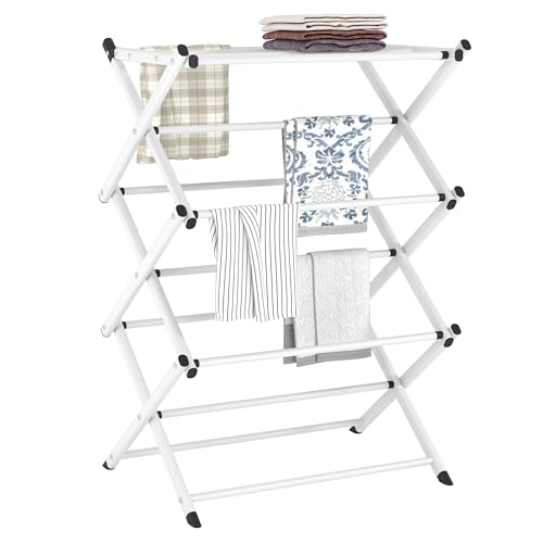 Household Indoor Folding Clothes Drying Rack, Dry Laundry and Hang Clothes,Towel Rack for Storage (White)