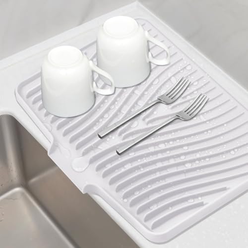 TIKNIK Silicone Dish Drying Mat for Kitchen Counter, White-1pcs, 16" x 12" - color: White-1pc, size: 16" x 12"