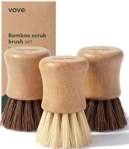 Vove Bamboo Dish Scrub Brush Set 3-Pack, 2 Hard and 1 Medium Brushes - size: Brush set - 2 Hard, 1 medium