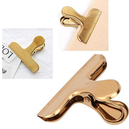 Fdit Brass Vintage Retro Clip Bill Holder with Stainless Steel - Golden T Clip