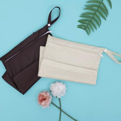 ALVA ALVABABY 2pcs Cloth Diaper Wet Dry Bags Waterproof Reusable with Two Zippered Pockets Travel Beach Pool Daycare Soiled Baby Items Yoga Gym Bag for Swimsuits or Wet Clothes 2LM05 - color: Dark brown and beige