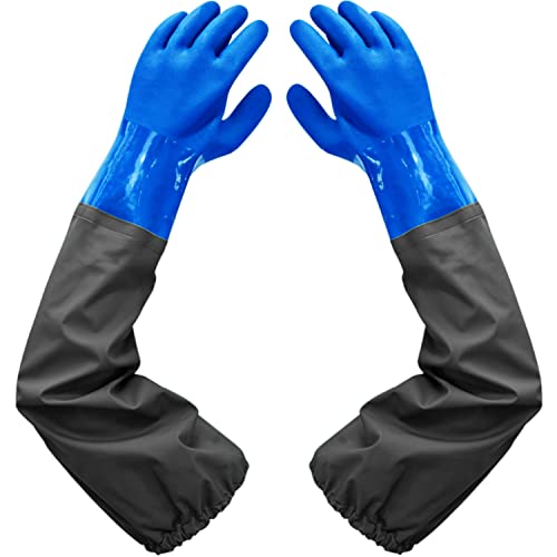 Haiou 25" Long Rubber Gloves for Waterproof Pond Gloves for Cleaning -Large