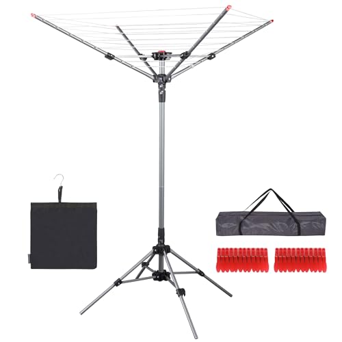 STO STO Portable Umbrella Clothesline, 82 Feet Rotary Drying Rack with Adjustable Height, Freestanding Laundry Line for Backyard, Patio, Balcony & Camping, Easy Setup with Carry Bag, No Tools Required - size: 82 Feet