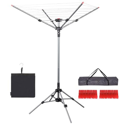 STO STO Portable Umbrella Clothesline, 82 Feet Rotary Drying Rack with Adjustable Height, Freestanding Laundry Line for Backyard, Patio, Balcony & Camping, Easy Setup with Carry Bag, No Tools Required - size: 82 Feet