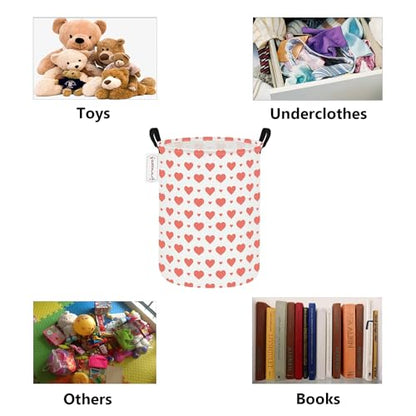 QUEENLALA Large Foldable Round Storage Basket Laundry Hamper, Pink Heart - color: Round-Pink Heart