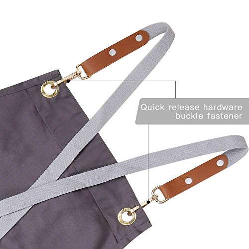 Chef Apron,Cross Back Apron for Men Women with Adjustable Straps and Large Pockets,Canvas,M-XXL (Grey) - color: Grey
